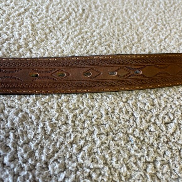 Ariat Concho Belt Mens 38 Brown Leather Tooled Cowboy Rodeo Western Ranch Farm - Picture 5 of 7